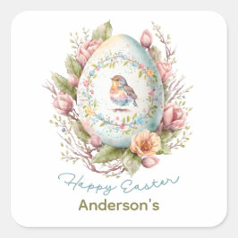 Happy Easter Floral Easter Easter Specialized Squa Vierkante Sticker