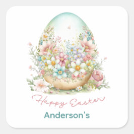 Happy Easter Floral Easter Easter Specialized Vierkante Sticker