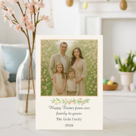 Happy Easter Floral Family Photo Flat Holiday Card Feestdagenkaart