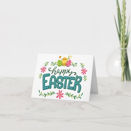 Happy Easter Floral Flowers Easter Eggs Greep Feestdagen Kaart (Voorkant)