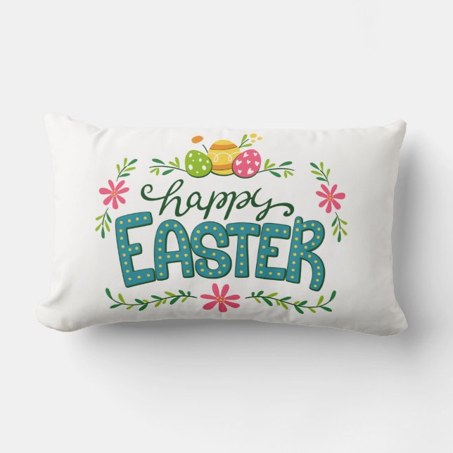 Happy Easter Floral Flowers Easter Eggs Kussen (Voorkant)