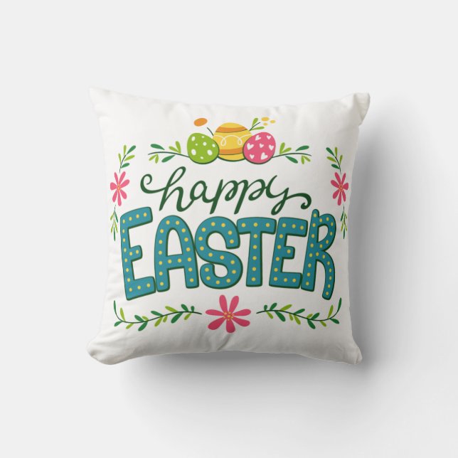 Happy Easter Floral Flowers Easter Eggs Kussen (Voorkant)