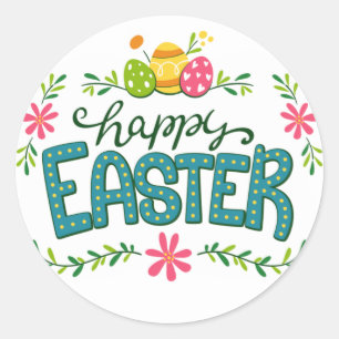 Happy Easter Floral Flowers Easter Eggs Ronde Sticker