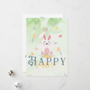 Happy Easter Floral Green Bunny Editable Feestdagenkaart