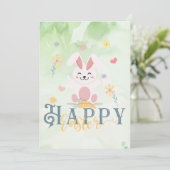 Happy Easter Floral Green Bunny Editable Feestdagenkaart (Staand voorkant)