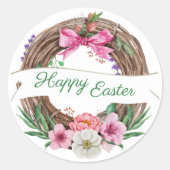 Happy Easter Floral krans & lint  Ronde Sticker (Voorkant)