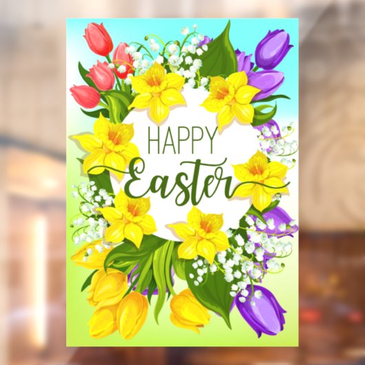 Happy Easter Floral Raamsticker (Vel 2)