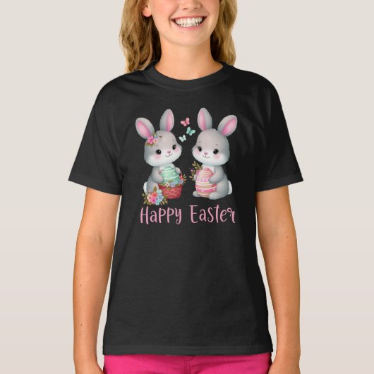 Happy Easter, Floral Rabbit  T-shirt (Voorkant)