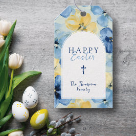 Happy Easter Floral Religious Cross Custom Name Cadeaulabel