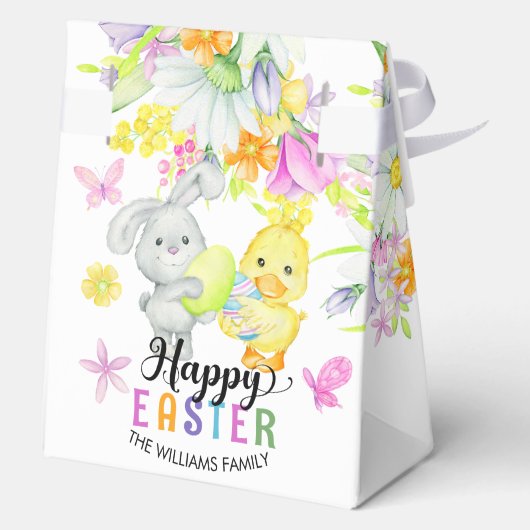 Happy Easter Floral Schattige Bunny & Chick Bedankdoosjes (Achterkant)