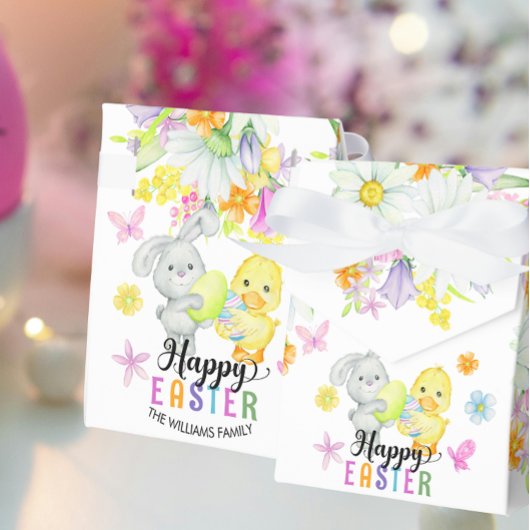 Happy Easter Floral Schattige Bunny & Chick Bedankdoosjes