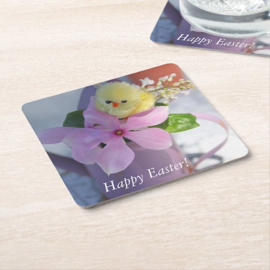 Happy Easter Floral Spring Chicken Kartonnen Onderzetters (Schuin)