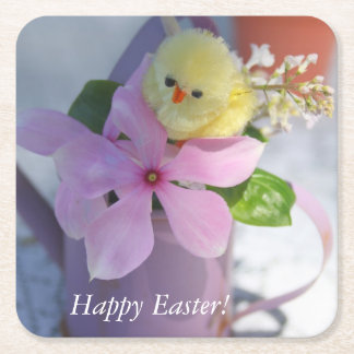 Happy Easter Floral Spring Chicken Kartonnen Onderzetters