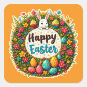 Happy Easter – Floral Spring Wreath Autocolante Vierkante Sticker (Voorkant)