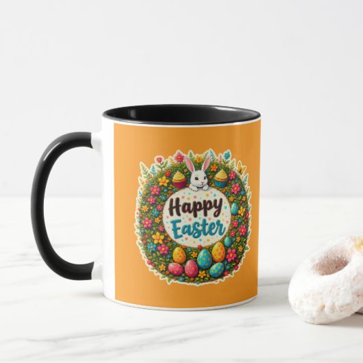 Happy Easter – Floral Spring Wreath caneca Mok (Met donut)