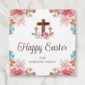 Happy Easter Floral Waterverf Religieuze Cross Bedankjes Labels (Voorkant)
