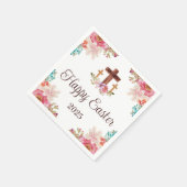 Happy Easter Floral Waterverf Religieuze Cross Servet (Hoek)