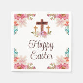 Happy Easter Floral Waterverf Religieuze Cross Servet (Voorkant)
