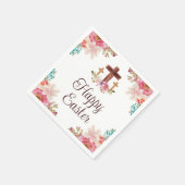 Happy Easter Floral Waterverf Religieuze Cross Servet (Hoek)
