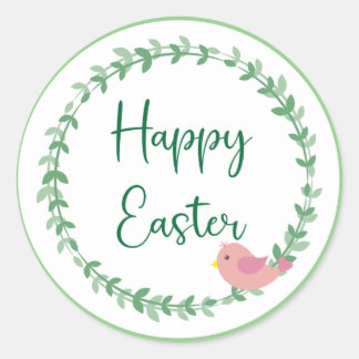Happy Easter Floral WreatRound Stickers