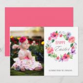 Happy Easter Floral WreatSpring Photo Feestdagenkaart (Voorkant / Achterkant)