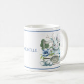 Happy Easter Flower Blue Bunny Rabbit op maat Koffiemok (Voorkant rechts)