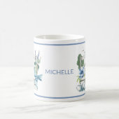 Happy Easter Flower Blue Bunny Rabbit op maat Koffiemok (Center)