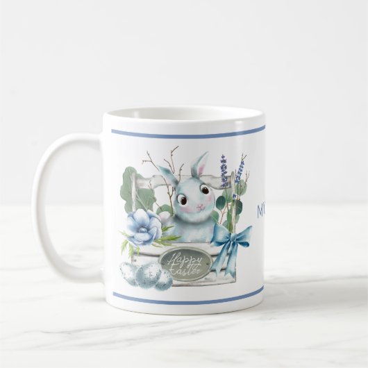 Happy Easter Flower Blue Bunny Rabbit op maat Koffiemok (Links)