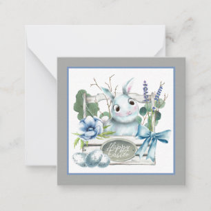 Happy Easter Flower Box Blue Bunny Rabbit Notitiekaartje