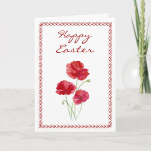 Happy Easter Flower Red Poppy Flower Garden Art Feestdagen Kaart