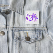 Happy Easter Flowers & Cross Vierkante Button 5,1 Cm (In situ)