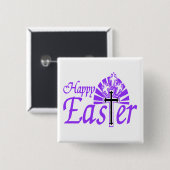 Happy Easter Flowers & Cross Vierkante Button 5,1 Cm (Voorkant /achterkant)