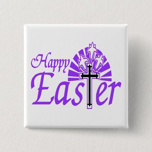 Happy Easter Flowers & Cross Vierkante Button 5,1 Cm (Voorkant)