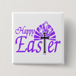 Happy Easter Flowers & Cross Vierkante Button 5,1 Cm