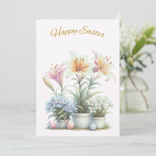 Happy Easter Flowers Easter Kaart (Staand voorkant)