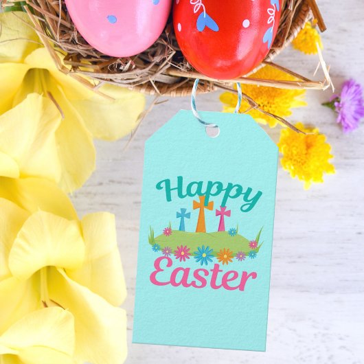 Happy Easter Flowers en Crosses Cadeaulabel