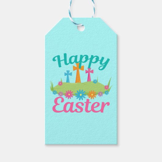 Happy Easter Flowers en Crosses Cadeaulabel (Voorkant)