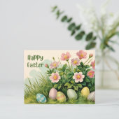 Happy Easter Flowers en Easter Eggs Feestdagenkaart (Staand voorkant)