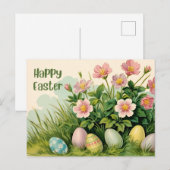 Happy Easter Flowers en Easter Eggs Feestdagenkaart (Voorkant / Achterkant)