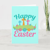 Happy Easter Flowers Religieuze Cross Card Feestdagen Kaart (Voorkant)