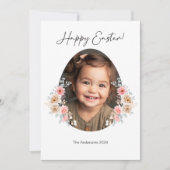 Happy Easter Fotokaart met Bloemenei Lijst Feestdagenkaart (Voorkant)