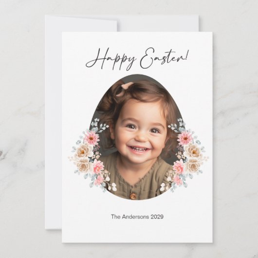 Happy Easter Fotokaart met Bloemenei Lijst Feestdagenkaart (Voorkant)