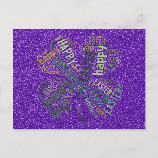 Happy Easter four-Leaf Clover Glitter Paars Green Feestdagenkaart (Voorkant)