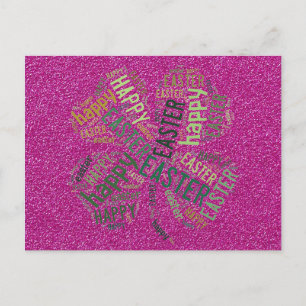 Happy Easter four-Leaf Clover Glitter Pink Green Feestdagenkaart