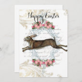 Happy Easter, Franse Bunny Rabbit, , Shabby Feestdagenkaart (Voorkant / Achterkant)