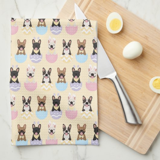 Happy Easter French Bulldog Pattern Theedoek (Quarter Fold)