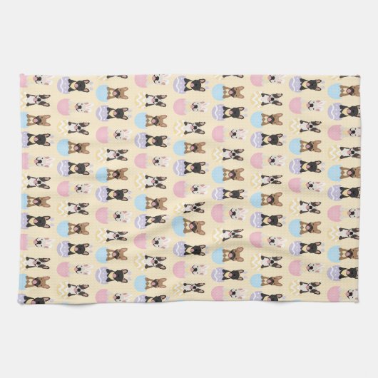 Happy Easter French Bulldog Pattern Theedoek (Horizontaal)