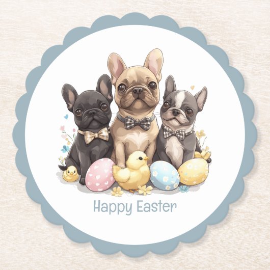 Happy Easter French Bulldogs Kartonnen Onderzetters (Voorkant)