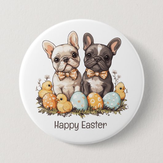 Happy Easter French Bulldogs Ronde Button 7,6 Cm (Voorkant)