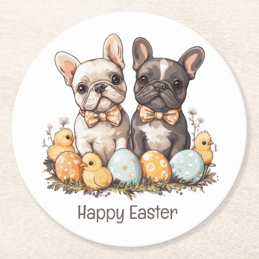 Happy Easter French Bulldogs Ronde Kartonnen Onderzetter (Voorkant)